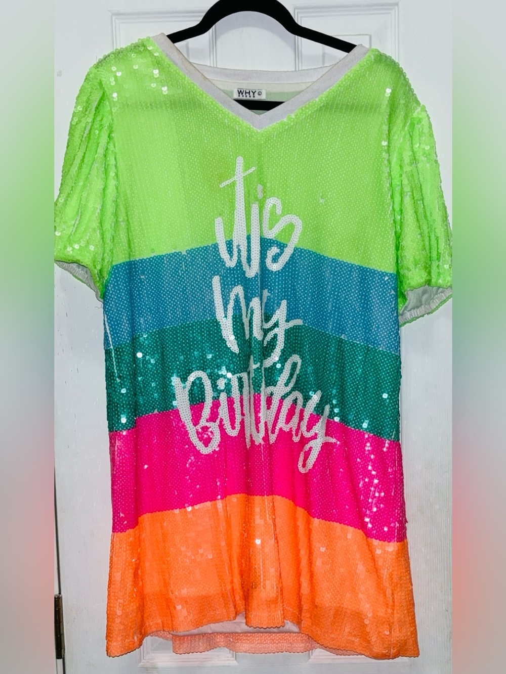 Women's Neon Sequin 'It's My Birthday' Striped Tee